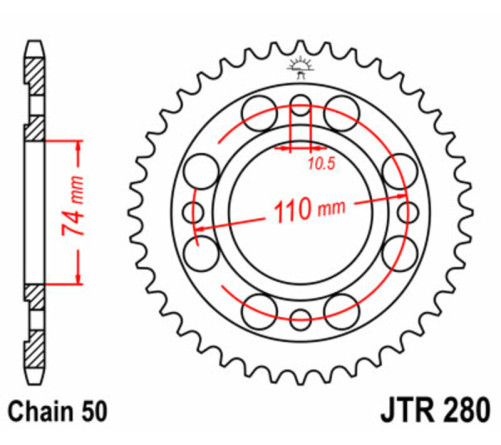 Couronne JT SPROCKETS acier standard 280 - 530 - 1075028001