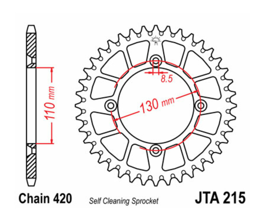 Couronne JT SPROCKETS aluminium Ultra-Light anti-boue 215 - 420