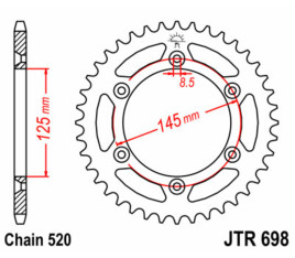 Couronne JT SPROCKETS acier standard 698 - 520 - 1075088005