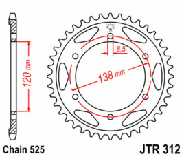 Couronne JT SPROCKETS acier standard 312 - 525 - 1075038001