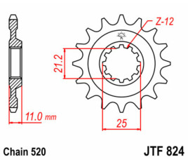 Pignon JT SPROCKETS acier standard 824 - 520