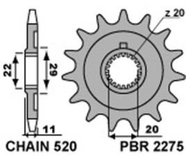 Pignon PBR acier standard 2275 - 520 - 1077627001