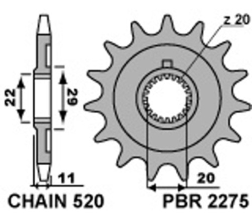 Pignon PBR acier standard 2275 - 520 - 1077627001