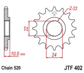 Pignon JT SPROCKETS 16 dents acier standard pas 520 type 402 - 1096589001