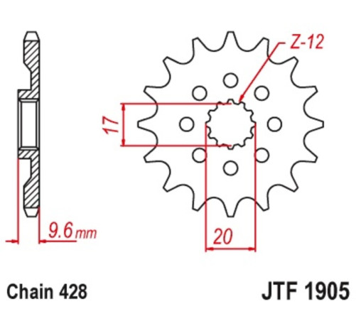 Pignon JT SPROCKETS acier standard 1905 - 428 - 1077301001