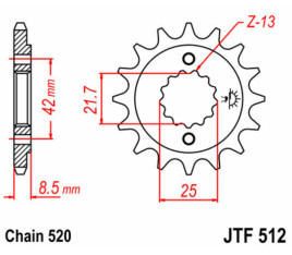 Pignon JT SPROCKETS acier standard 512 - 520