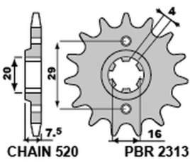 Pignon PBR acier standard 2313 - 520 - 1077634001