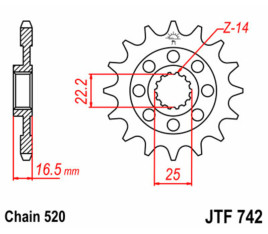 Pignon JT SPROCKETS acier standard 742 - 520 - 1077476001