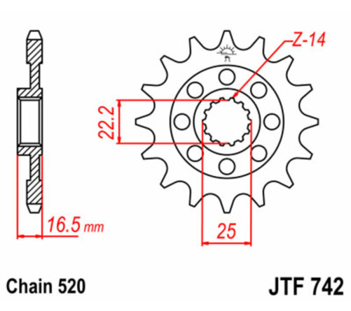 Pignon JT SPROCKETS acier standard 742 - 520 - 1077476001