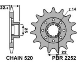 Pignon PBR acier standard 2252 - 520