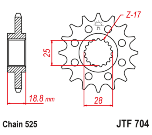 Pignon JT SPROCKETS acier anti-bruit 704 - 525 - 1074291003