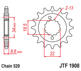 Pignon JT SPROCKETS acier anti-bruit 1908 - 520 - 1126794001