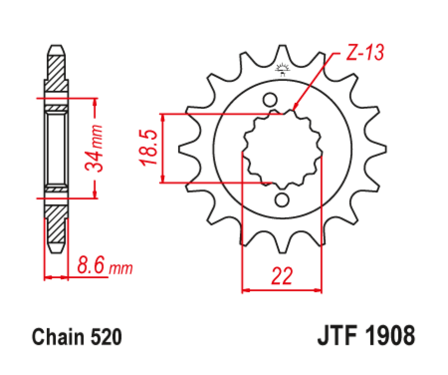 Pignon JT SPROCKETS acier anti-bruit 1908 - 520