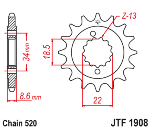 Pignon JT SPROCKETS acier anti-bruit 1908 - 520 - 1126794001