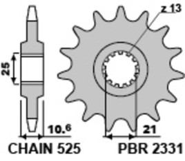 Pignon PBR acier standard 2331 - 525 - 1077636001