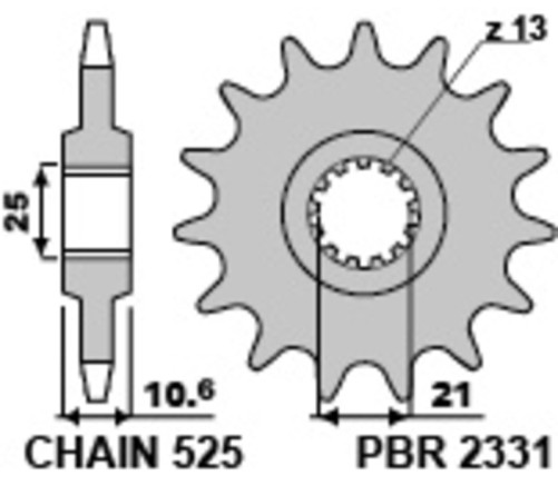 Pignon PBR acier standard 2331 - 525 - 1077636002