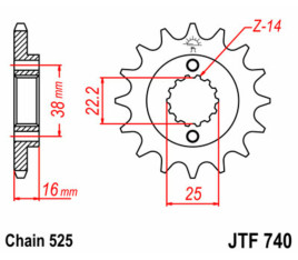 Pignon JT SPROCKETS acier standard 740 - 525