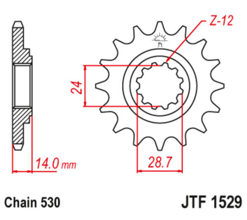 Pignon JT SPROCKETS acier anti-bruit 1529 - 525 - 1126789001