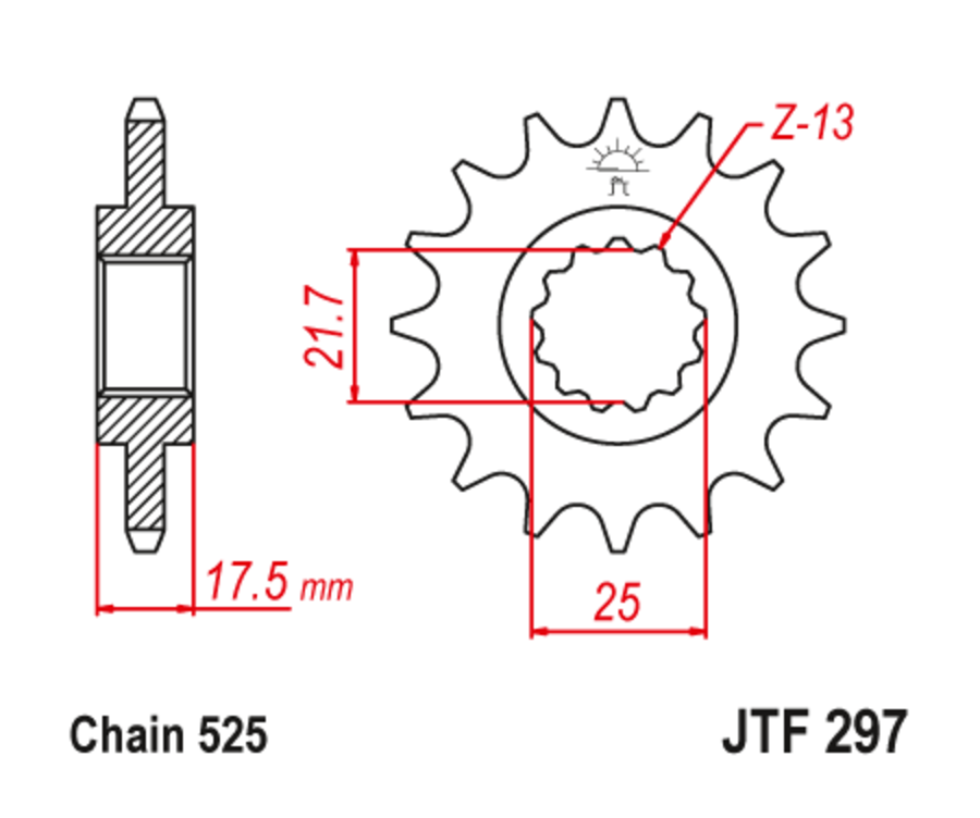 Pignon JT SPROCKETS acier anti-bruit 297 - 525