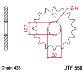 Pignon JT SPROCKETS acier anti-bruit 558 - 428 - 1126801001