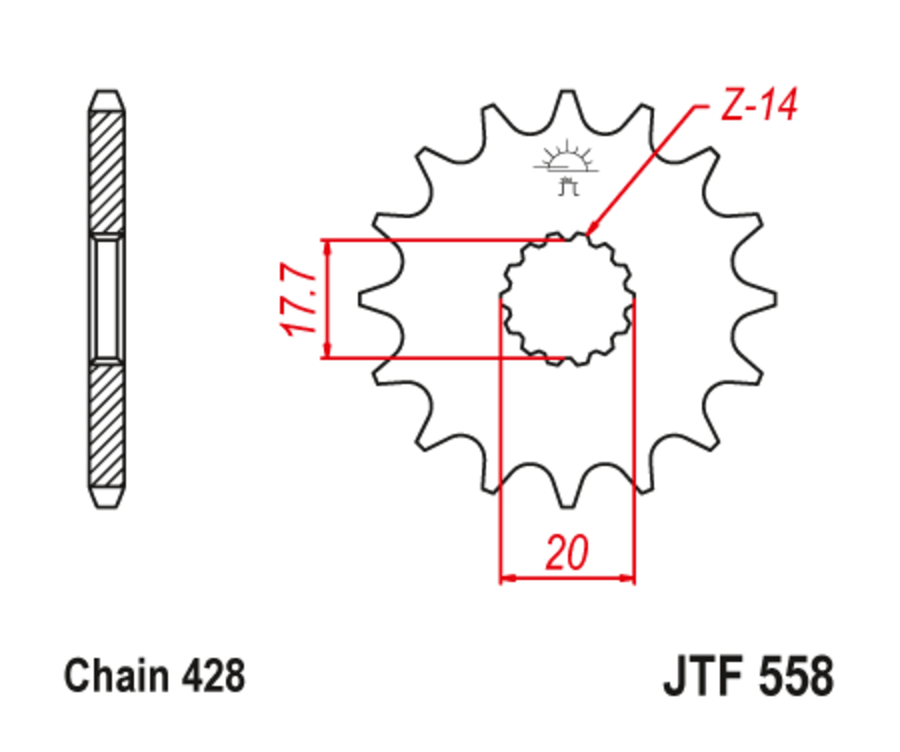 Pignon JT SPROCKETS acier anti-bruit 558 - 428