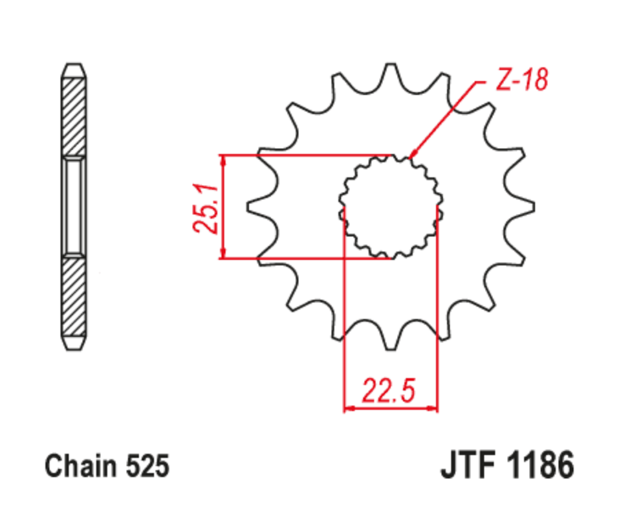 Pignon JT SPROCKETS acier anti-bruit 1186 - 525