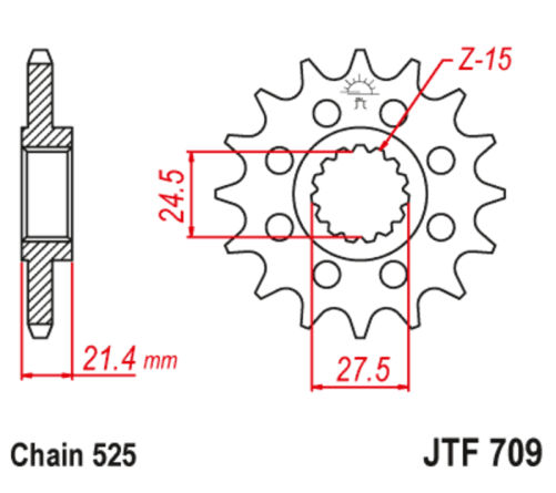 Pignon JT SPROCKETS acier anti-bruit 709 - 525 - 1126802001