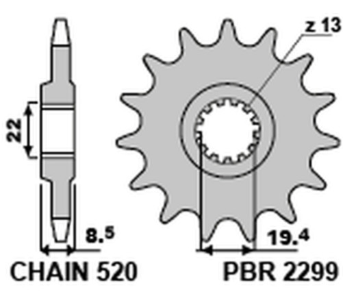 Pignon PBR acier standard 2299 - 520