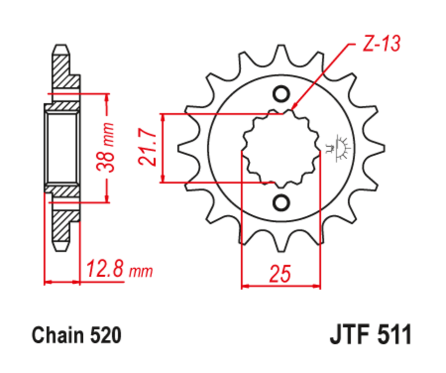 Pignon JT SPROCKETS acier anti-bruit 511 - 520