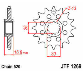 Pignon JT SPROCKETS acier standard 1269 - 520 - 1077219002