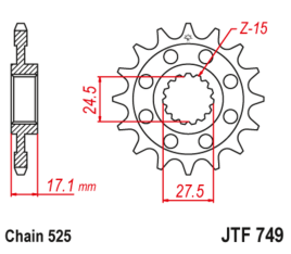 Pignon JT SPROCKETS acier anti-bruit 749 - 525 - 1126654002