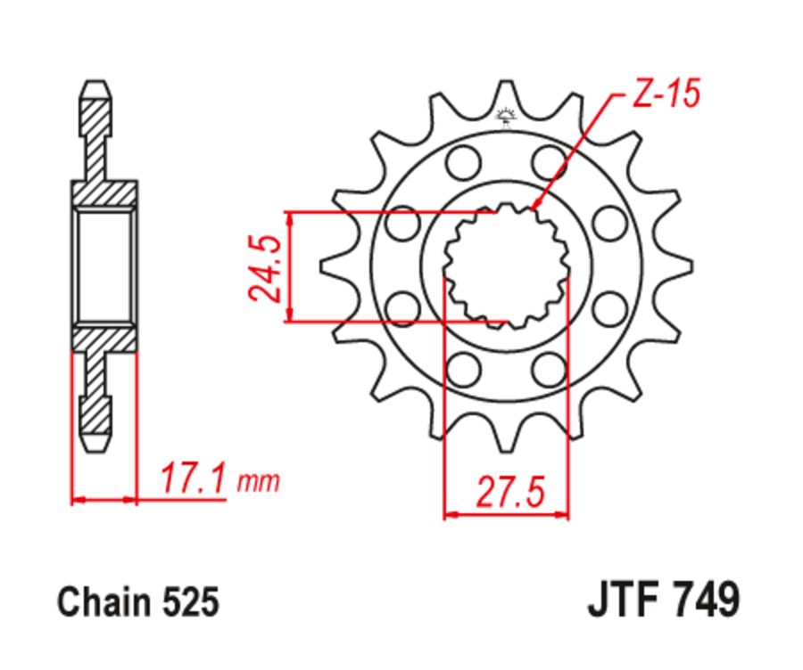 Pignon JT SPROCKETS acier anti-bruit 749 - 525