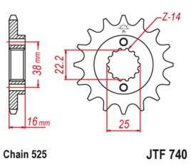 Pignon JT SPROCKETS acier anti-bruit 740 - 525