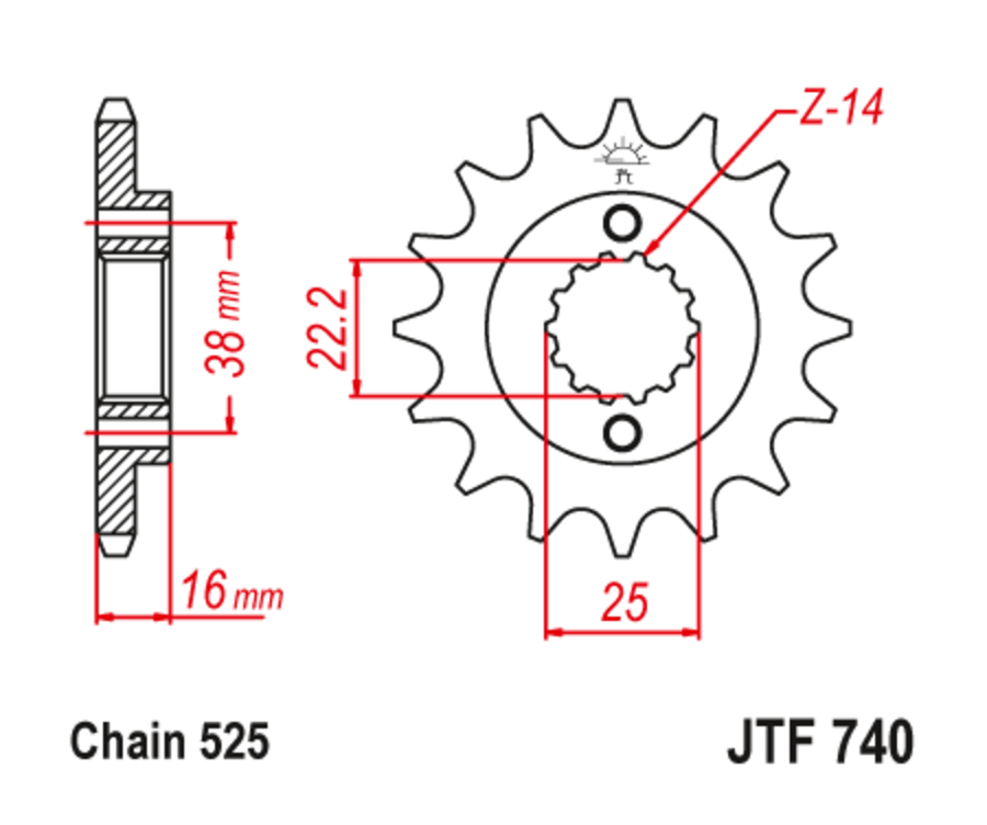 Pignon JT SPROCKETS acier anti-bruit 740 - 525