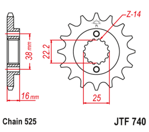 Pignon JT SPROCKETS acier anti-bruit 740 - 525 - 1126803001