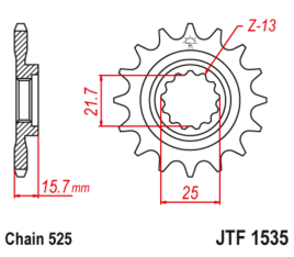 Pignon JT SPROCKETS acier anti-bruit 1535 - 525 - 1126790001