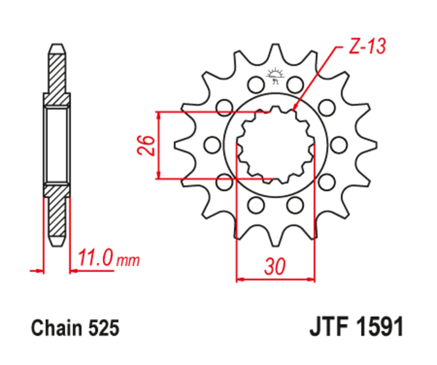 Pignon JT SPROCKETS acier anti-bruit 1591 - 525