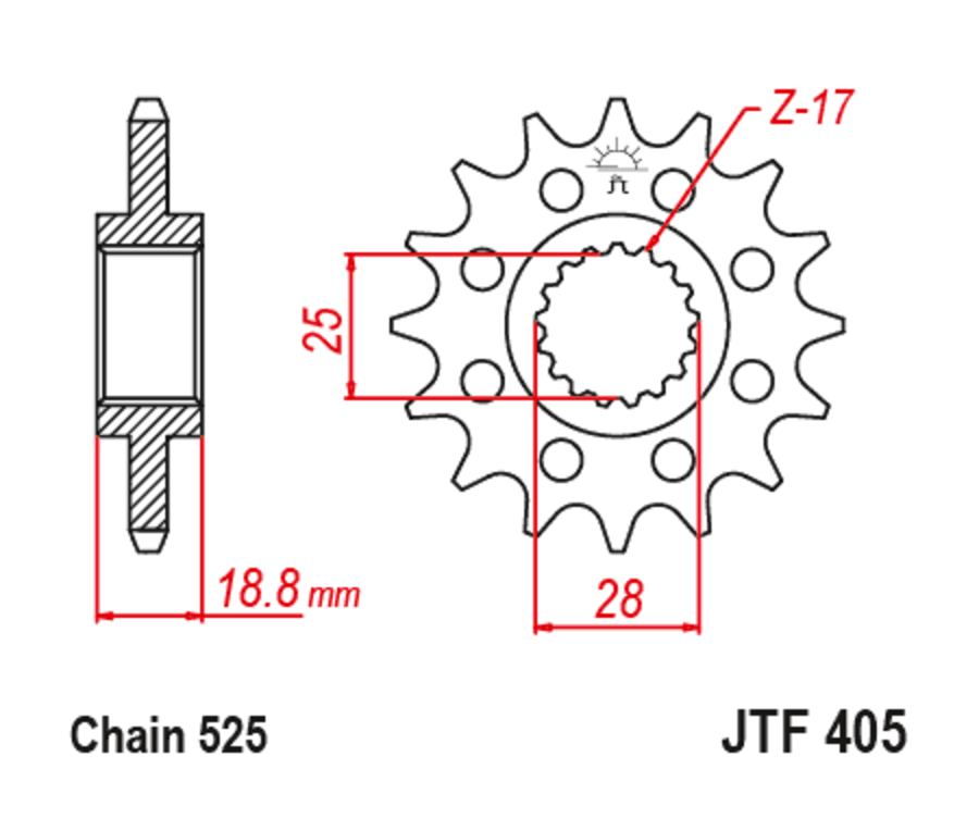 Pignon JT SPROCKETS acier anti-bruit 405 - 525