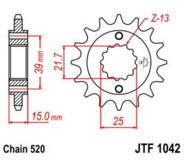 Pignon JT SPROCKETS acier standard 1042 - 520