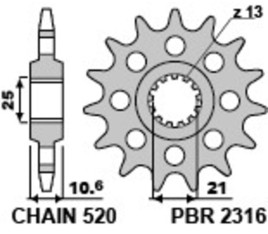 Pignon PBR acier standard 2316 - 520 - 1096600001