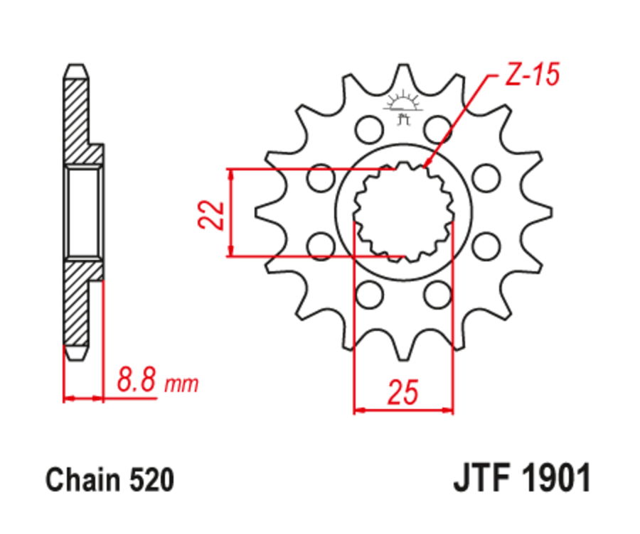 Pignon JT SPROCKETS acier standard 1901 - 520