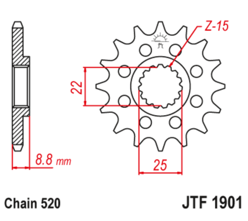 Pignon JT SPROCKETS acier standard 1901 - 520 - 1128038001