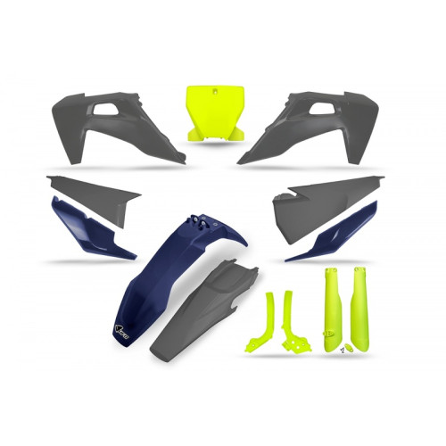 Kit plastiques UFO jaune fluo/bleu/gris - Husqvarna