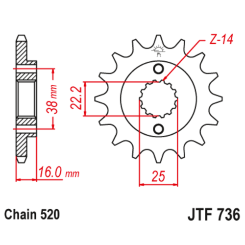 Pignon JT SPROCKETS acier anti-bruit 736 - 520